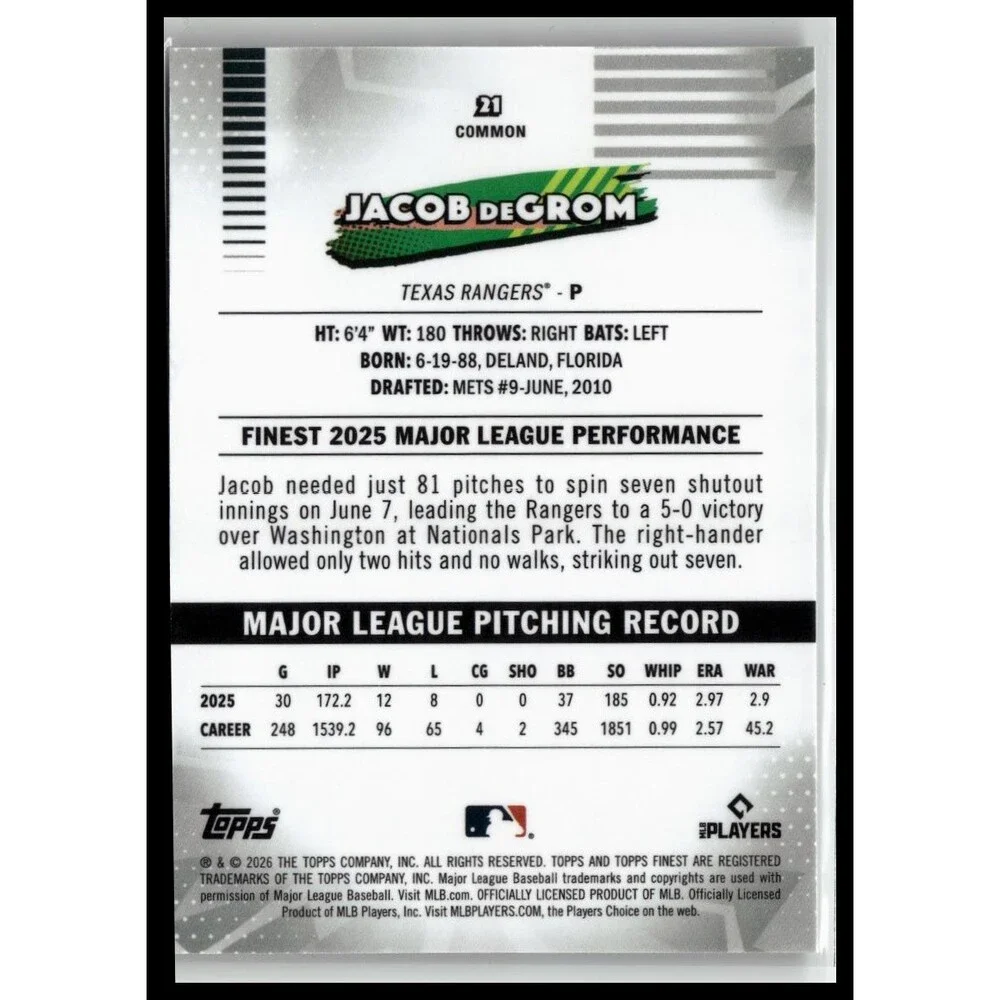 2026 Finest Jacob deGrom Geometric Refractors